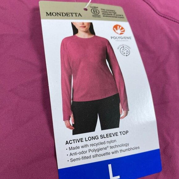 Mondetta Womens Active Long Sleeve Top L Recycled Nylon &  Elastane NWT 6460 - Picture 4 of 8